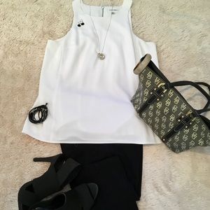 Calvin Klein Sleeveless Baby-Doll Blouse in White